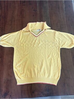 Montgomery Ward 70’s Vintage Polo Rugby Striped Light Knit Sweater Pointelle